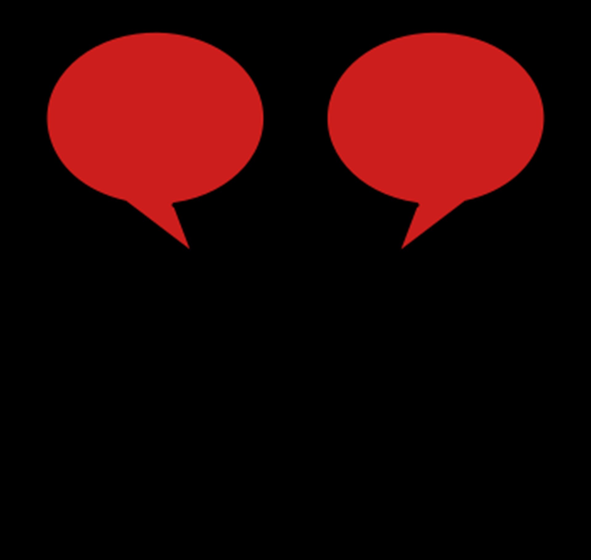 Einfache Grafik zweier Personen mit Sprechblasen über den Köpfen